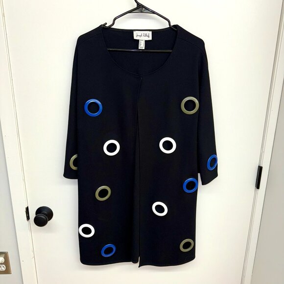 Joseph Ribkoff Size 10 Black Peep Hole Long Jacket Cardigan - Picture 3 of 6